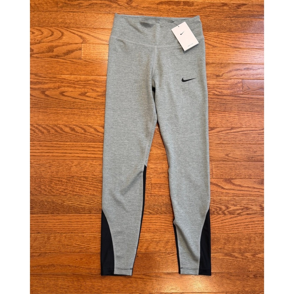 New Nike Leggings Womens Small 25" Gray Black Stretch Dri-Fit Yoga Gym Athletic